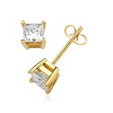 1/2Ct tw  Princess  Diamond Stud Earrings 14Kt Yellow Gold